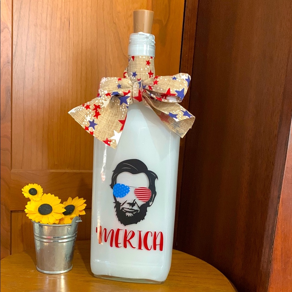 ''Merica' Lincoln Silhouette Patriotic Bottle Lantern